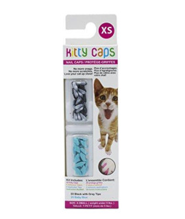 Kitty Caps Nail Caps for Cats Safe, Stylish & Humane Alternative to Declawing Stops Snags and Scratches, X-Small (Under 5 lbs), Black with Gray Tips & Baby Blue