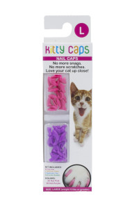 Kitty Caps Nail Caps for Cats Safe, Stylish & Humane Alternative to Declawing Covers Cat Claws, Stops Snags and Scratches, Large (13 lbs or greater), Hot Purple & Hot Pink