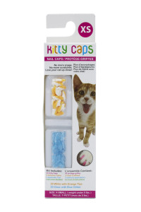 Kitty Caps Nail Caps for Cats Safe, Stylish & Humane Alternative to Declawing Stops Snags and Scratches, X-Small (Under 5 lbs), White with Orange & Clear with Blue Glitter, 40 Count