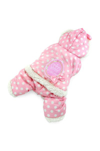 SELMAI Polka Dots Hooded Warm Pet Fleece Jumpsuit Puppy Winter Snowsuit Small Dog Cat Coat Jacket Pjs Outfits Chihuahua Clothes Apparel Pink S