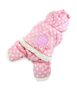 SELMAI Polka Dots Hooded Warm Pet Fleece Jumpsuit Puppy Winter Snowsuit Small Dog Cat Coat Jacket Pjs Outfits Chihuahua Clothes Apparel Pink S