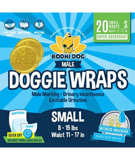 Bodhi Dog Disposable Male Dog Diapers Super Absorbent Leak-Proof Fit Premium Adjustable Male Dog Pee Wraps with Moisture Control & Wetness Indicator 20 Count Small Size