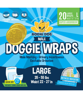 Bodhi Dog Disposable Male Dog Diapers Super Absorbent Leak-Proof Fit Premium Adjustable Male Dog Pee Wraps with Moisture Control & Wetness Indicator 20 Count Large Size