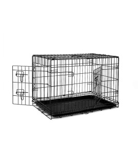 Sturdy 2-Door Dog Crate, Folding Metal cage, Travel Box for Pets and Puppy (L)