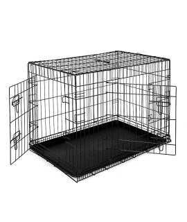 dibea Sturdy 2-Door Dog Crate, Folding Metal cage, Travel Box for Pets and Puppy (XL)