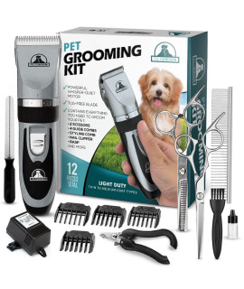 Professional Dog grooming Kit - cordless Low Noise Dog clippers for grooming Thick coats - All Pet Safe cat Hair Trimmer - Pet grooming Kit Includes Dog Hair clippers, Nail Trimmer & Shears