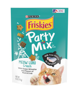 Purina Friskies Made in USA Facilities Cat Treats, Party Mix Meow Luau Crunch - (6) 6 oz. Pouches