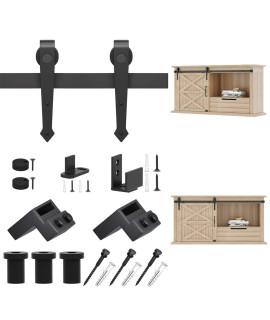 ZEKOO 25-8 FT Super Mini Sliding Barn Door Hardware Kit Arrow Shape Hanger Flat Track for cabinet TV Stand console (3FT, Single Door Kit)