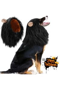 Vivifying Lion Mane for Dog, Adjustable Halloween Dog Lion Costume Wig with Ears for Medium and Large Dog Dress up (Black)