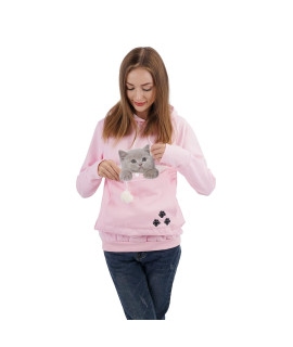 Unisex Big Pouch Hoodie Long Sleeve Pet Dog Holder carrier Sweatshirt,Pink-thick,XXX-Large