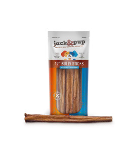 Jack&Pup 12-inch Premium Grade Odor Free Bully Sticks Dog Treats [Thick-Size] 12 Long All Natural Gourmet Dog Treat Chews - Fresh and Savory Beef Flavor - 30% Longer Lasting (3 Ct)