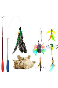 JTEEY Cat Toys Interactive,9 Packs Retractable Cat Toy Wand, Cat Feather Toy, Assorted Refills Teaser Exerciser Wand Toy Set,Fish Bird Butterfly Dragonfly Worm