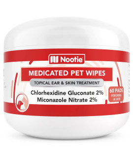 Nootie Medicated Dog Wipes, 2% Chlorhexidine and 2% Miconazole Formulated Pet Wipes for Dogs and Cats - 2 Small Pet Wipes - 60 Count - Sold in Over 10,000 Vet Clinics and Pet Stores Worldwide.