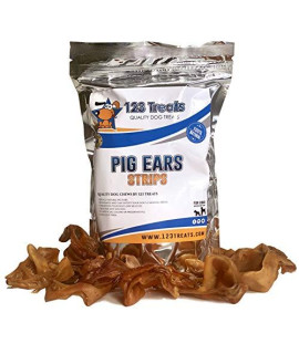 123 Treats Pigs Ears Strips for Dogs, 100% Natural Dog Treats Pig Chews, Bite Size Pork Dog Chews, Ideal for All Chewers, Delicious and Healthy Dog Treats, 1lb