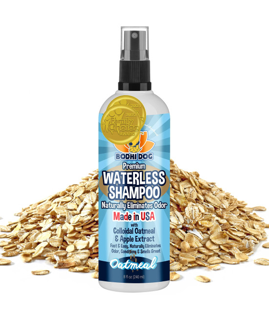 Bodhi Dog Waterless Shampoo Natural Dry Shampoo for Dogs or Cats Neutralizes Pet Odor No Rinse Required Made with Natural Extracts Vet Approved- Made in USA (Oatmeal and Apple, 8 Fl Oz)