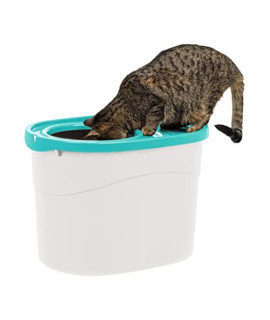 IRIS USA Top Entry Cat Litter Box with Scoop, White/Seafoam