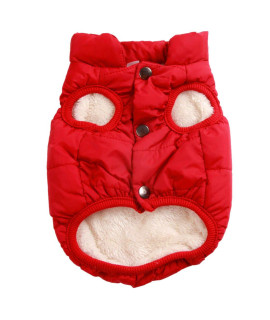 JoyDaog 2 Layers Fleece Lined Warm Dog Jacket for Puppy Winter Cold Weather,Soft Windproof Small Dog Coat,Red M