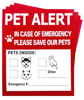 Pet Alert Safety Fire Rescue Sticker - 4 Pack,In Case of Fire Notify Rescue Personnel to Save Pets
