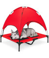 Best Choice Products 36in Elevated Cooling Dog Bed, Outdoor Raised Mesh Pet Cot w/Removable Canopy Shade Tent, Carrying Bag, Breathable Fabric - Red