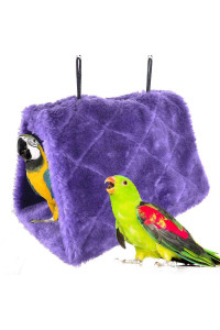 Winter Warm Bird Nest House Shed Hut Hanging Hammock Finch Cage Plush Fluffy Birds Hut Hideaway for Hamster Parrot Macaw Budgies Eclectus Parakeet Cockatiels Cockatoo Lovebird (L, Purple)