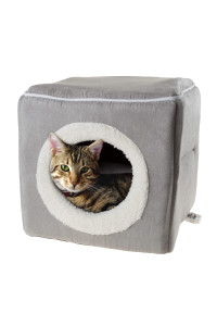 cat Pet Bed, cave- Soft Indoor Enclosed covered cavernHouse for cats, Kittens, and Small Pets with Removable cushion Pad by PETMAKER (grey)