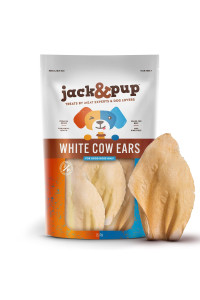 Jack&Pup Thick White Cow Ears for Dogs Single Ingredient Dog Treat, Flavorful Healthy Dog Treats Natural Dog Treats for Medium Dogs with Chondroitin Joint Health for Dogs Cow Ear Dog Chews (15 Pack)