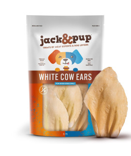Jack&Pup Thick White Cow Ears for Dogs Single Ingredient Dog Treat, Flavorful Healthy Dog Treats Natural Dog Treats for Medium Dogs with Chondroitin Joint Health for Dogs Cow Ear Dog Chews (15 Pack)