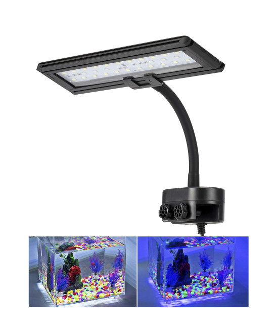 hygger 14 Inches Blue White LED Aquarium Light Clip on Small Led Light for Planted Saltwater Freshwater Fish Tank with Gooseneck Clamp 21W