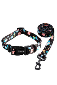 Ihoming Dog Collar and Leash Set for Daily Outdoor Walking Running Training, Space Design for Small Boys Girls Dogs Cats Pets, S-Up to 20LBS