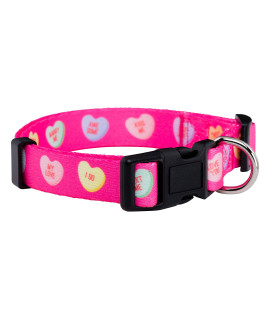 Native Pup Valentine's Day Heart Dog Collar, Cute Pink Red Puppy Gift (Medium, Candy Hearts)