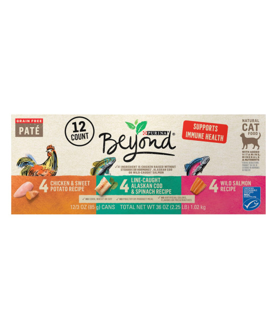 Purina Beyond Grain Free, Natural Pate Wet Cat Food, Grain Free Pate Variety Pack - (2 Packs of 12) 3 oz. Cans