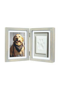 Pearhead Pawprint Pet Keepsake Photo Frame With Clay Imprint Kit, Dog or Cat Keepsake Frame, Tabletop Picture Frame, DIY Clay Paw Print, 4x6 Photo Insert, Distressed Grey