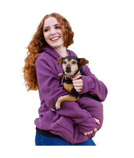 Unisex Big Pouch Hoodie Long Sleeve Pet Dog Holder carrier Sweatshirt (Large, Purple-Fleece)