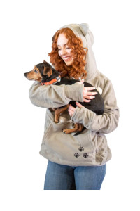Unisex Big Pouch Hoodie Long Sleeve Pet Dog Holder carrier Sweatshirt (Medium, grey-Fleece)