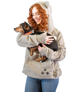 Unisex Big Pouch Hoodie Long Sleeve Pet Dog Holder carrier Sweatshirt (Medium, grey-Fleece)