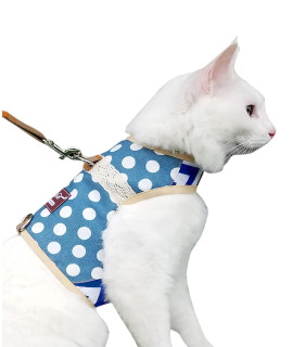 Yizhi Miaow Cat Harness and Leash for Walking Escape Proof for Winter, Adjustable Cat Walking Jackets, Padded Stylish Cat Vest Polka Dot Blue, Medium