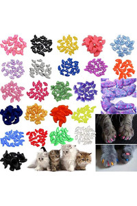 JOYJULY 140pcs Pet Cat Kitty Soft Claws Caps Control Soft Paws of 4 Glitter Colors, 10 Colorful Cat Nail Caps Covers + 7 Adhesive Glue+7 Applicator with Instruction, Medium M