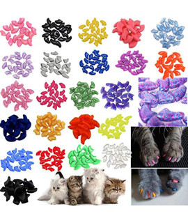 JOYJULY 140pcs Pet Cat Kitty Soft Claws Caps Control Soft Paws of 4 Glitter Colors, 10 Colorful Cat Nail Caps Covers + 7 Adhesive Glue+7 Applicator with Instruction, Large L