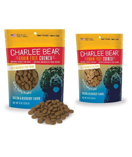 Charlee Bear Crunch Bacon & Blueberry Flavor Dog Treat and Snack (2 Pack) 8 oz Each
