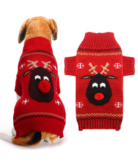 ABRRLO Ugly Christmas Dog Sweater Reindeer Xmas Dog Outfits Pet Dog Holiday Costumes Red Puppy Cat Winter Knitwear Clothes Turtleneck Warm Jumper Clothes for Small Medium Large Dogs(Red,XL)