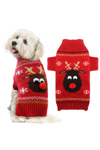 ABRRLO Ugly Christmas Dog Sweater Reindeer Xmas Dog Outfits Pet Dog Holiday Costumes Red Puppy Cat Winter Knitwear Clothes Turtleneck Warm Jumper Clothes for Small Medium Large Dogs(Red,XXS)