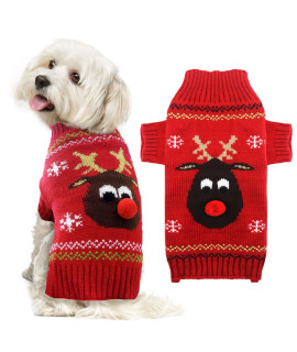 ABRRLO Ugly Christmas Dog Sweater Reindeer Xmas Dog Outfits Pet Dog Holiday Costumes Red Puppy Cat Winter Knitwear Clothes Turtleneck Warm Jumper Clothes for Small Medium Large Dogs(Red,XS)