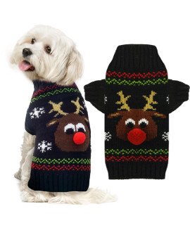 ABRRLO Ugly Christmas Dog Sweater Reindeer Xmas Dog Outfits Pet Dog Holiday Costumes Black Puppy Cat Winter Knitwear Clothes Turtleneck Warm Jumper Clothes for Small Medium Large Dogs(Black,M)