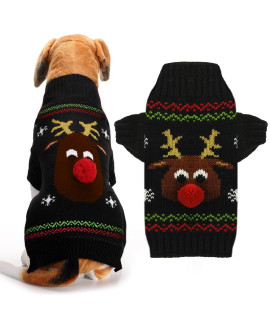 ABRRLO Ugly Christmas Dog Sweater Reindeer Xmas Dog Outfits Pet Dog Holiday Costumes Black Puppy Cat Winter Knitwear Clothes Turtleneck Warm Jumper Clothes for Small Medium Large Dogs(Black,XL)