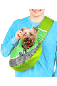 Cuddlissimo! Pet Sling Carrier - Small Dog Puppy Cat Carrying Bag Purse Pouch - for Pooch Doggy Doggie Yorkie Chihuahua Baby Papoose Bjorn - Hiking Travel Front Chest Body Holder Pack to Wear (Green)