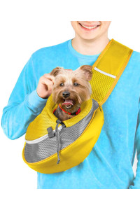 Cuddlissimo! Pet Sling Carrier - Small Dog Puppy Cat Carrying Bag Purse Pouch - for Pooch Doggy Doggie Yorkie Chihuahua Baby Papoose Bjorn - Hiking Travel Front Backpack Holder Pack to Wear (Yellow)