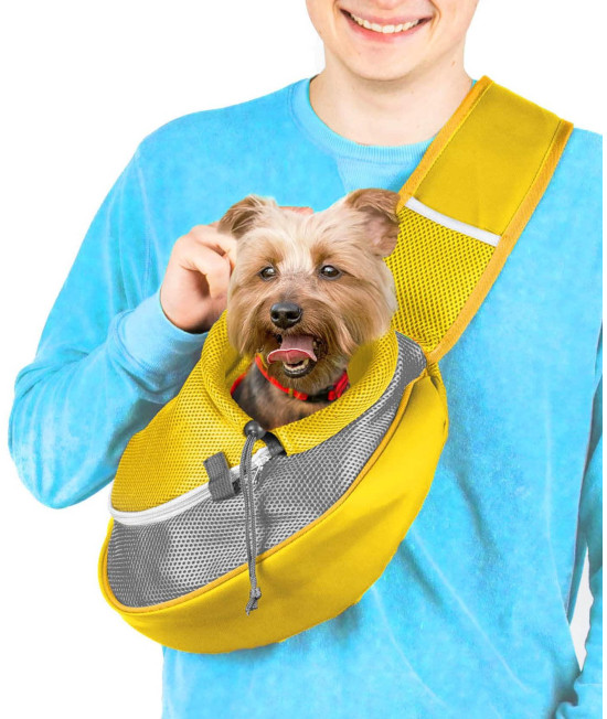 Cuddlissimo! Pet Sling Carrier - Small Dog Puppy Cat Carrying Bag Purse Pouch - for Pooch Doggy Doggie Yorkie Chihuahua Baby Papoose Bjorn - Hiking Travel Front Backpack Holder Pack to Wear (Yellow)