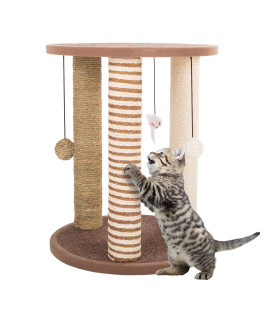 cat Scratching Post - 3 Scratcher Posts with carpeted Base Play Area and Perch - Furniture Scratching Deterrent for Indoor cats by PETMAKER (Brown)