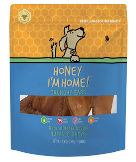 Honey I'm Home, Crunchy Ears Buffalo Dog Chews, 4 Pieces - All Natural, Free Range, Healthy, Grain Free, Honey Coated & Crispy