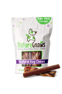 Nature Gnaws Bully Sticks Combo Pack - Premium Natural Beef Dental Bones - Long Lasting Dog Chew Treats for Aggressive Chewers - Rawhide Free